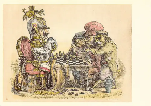 Schachspiel Wilhelm II und die vaterlosen BurschenPaul Weber Reproduktion Postkarte