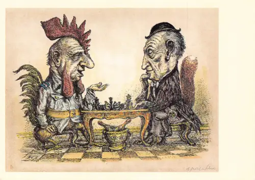 Schachspiel Der Meister von A Paul Weber Reproduktion Postkarte