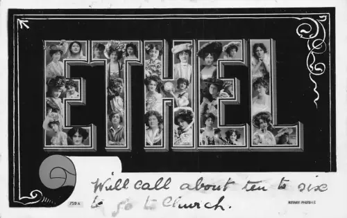 A046 Ethel 1905 Großer Buchstabe Name schöne Frauen Vintage Postkarte