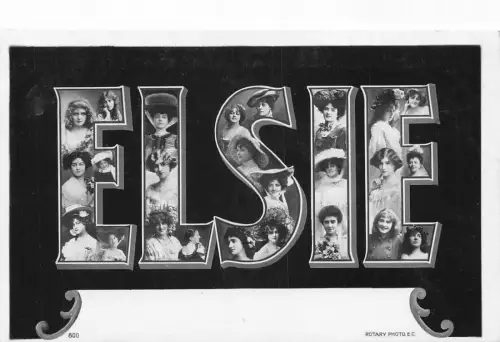 A046 Elsie Großer Buchstabe Name Glücklich Elegant Frauen Posiert Vintage Postkarte