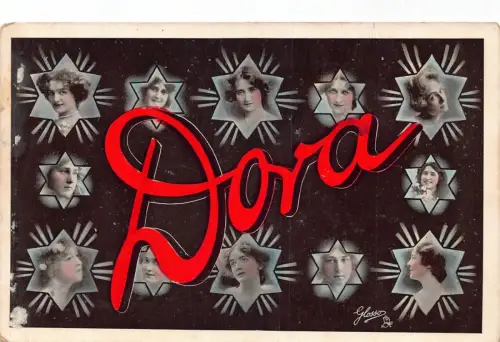 A046 Dora Großbuchstabe Name schöne Frauen Sterne signiert Glosso Postkarte