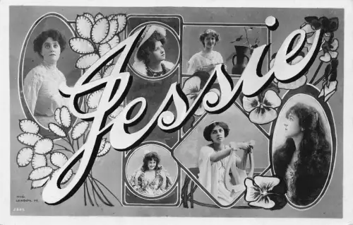 A046 Jessie Großbuchstabe Name Blätter Stiefmütterchen Blumen schöne Frauen Postkarte