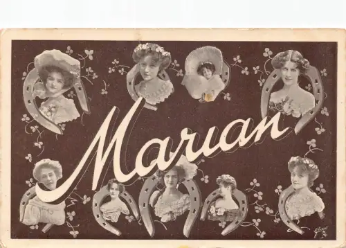 A046 Mariam 1906 Großer Buchstabe Name schöne Mädchen Hufeisen Kleeblätter Postkarte