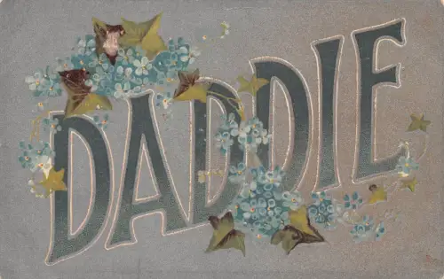 A046 Papa großer Buchstabe Name blau Vergissmeinnicht Blumen Blätter Vintage Postkarte