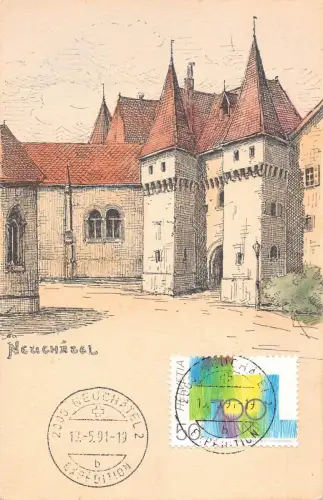 L295 Schweiz Schloss Neuenburg Vintage Postkarte
