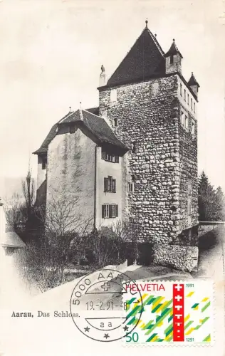 L295 Schweiz Aarau Oberer Turm Turm Coiffeur Vintage Postkarte