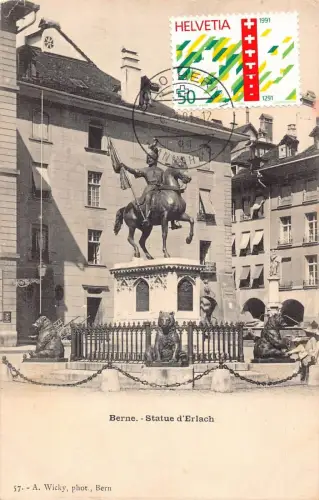 L295 Schweiz Bern Statue d'Erlach Pferd Vintage Postkarte