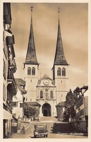 A847 Schweiz Hotel Rebstock Auto Hofkirche Kirche RPPC Vintage Postkarte