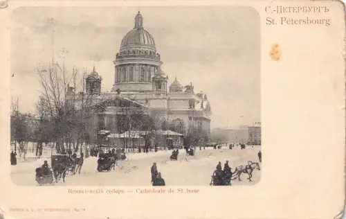 B077 Russland 1902 St Petersburg Isaakskathedrale Schlittenwagen Postkarte