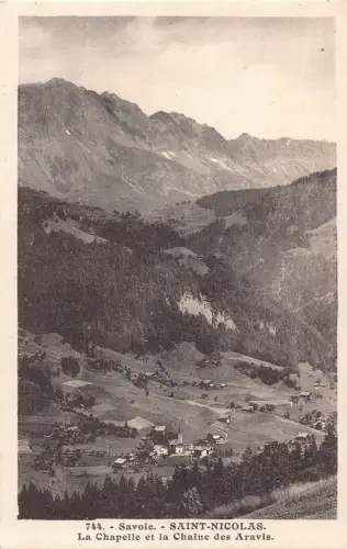 L118 Frankreich Savoie Saint Nicolas Chapelle und Chaine des Aravis Vintage Postkarte