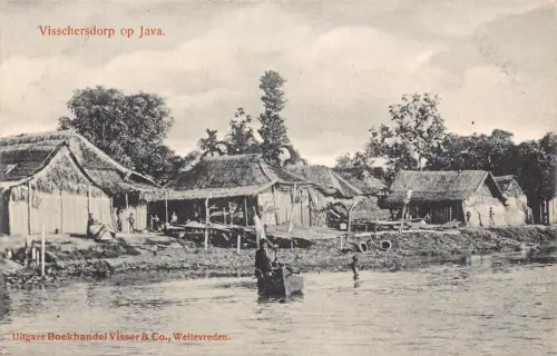 L282 Indonesien Niederländisch Ostindien Visschersdorp op Java Haus Meer Postkarte