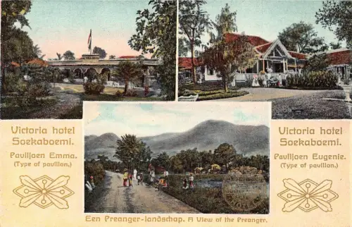 L281 Indonesien Niederländisch-Ostindien Victoria Hotel Pavillons Preanger Ansichtskarte