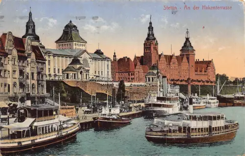 B099 Polen 1915 Stettin Stettin Dampfschiffe Hakenterrasse Postkarte