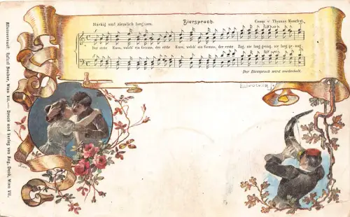 B107 Bierspruch Liednoten Liebhaber küssen Rosen Musikinstrument Postkarte