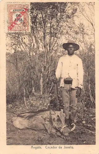 L042 Angola 1924 Wildschweinjäger Vintage Postkarte