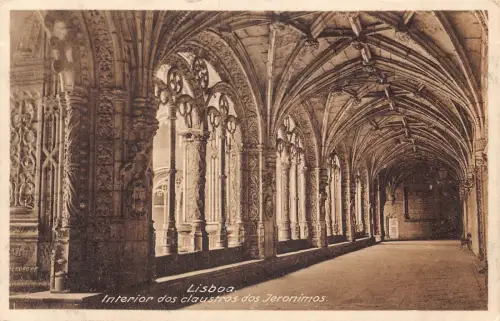 Portugal Lissabon Interieur dos Claustros dos Jeronimos Vintage Postkarte