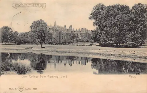 L544 England Eton College von Romney Island 1909 Hold to Light Vintage Postkarte