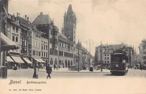 L106 Schweiz Basel Café Straßenbahn Handel Vintage Postkarte