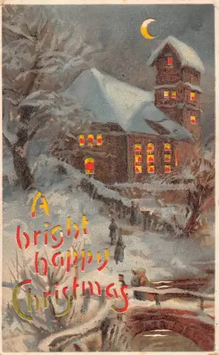B574 Hold-to-light Neuheit Weihnachtsgrüße Kirche Mond Schnee Postkarte