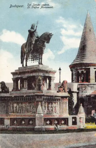 A226 Ungarn Budapest St Stefan Denkmal Vintage Postkarte
