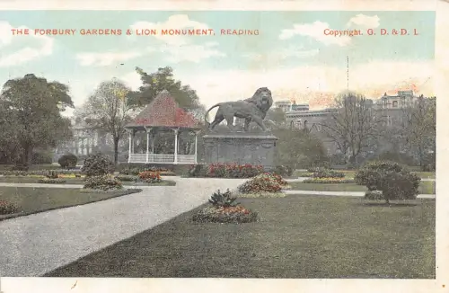 England Reading Forbury Gardens and Lion Monument Vintage Postkarte