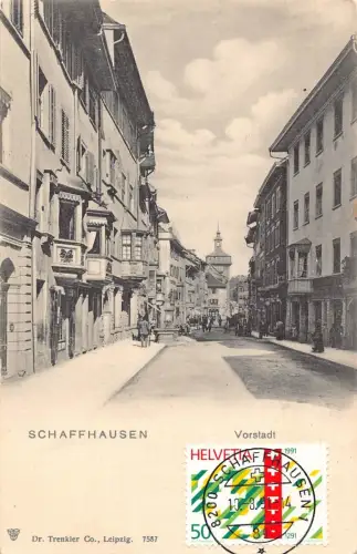L295 Schweiz Schaffhausen Vorstadt Straße Vintage Postkarte