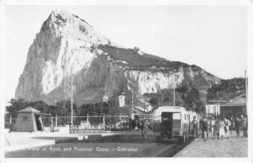 A847 Gibraltar Nordansicht von Felsen und Grenztoren Bus Vintage Postkarte