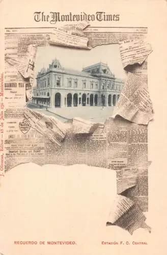 B587 Zeitungsumschlag The Montevideo Times Uruguay Bahnhof Postkarte