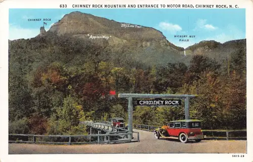 A970 US Chimney Rock Mountain and Entrance Motor Road Car NC Vintage Postkarte