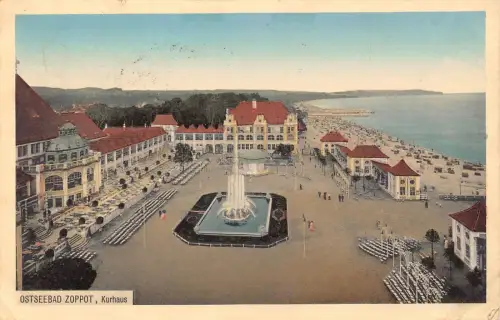 A165 Polen 1912 Ostsee Zoppot Zoppot Kurhaus Bäder Strand Vintage Postkarte