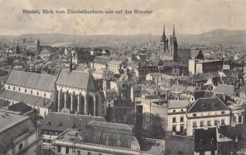 A041 Schweiz Basel Ansicht Elisabethenturm aus Münster Vintage Postkarte