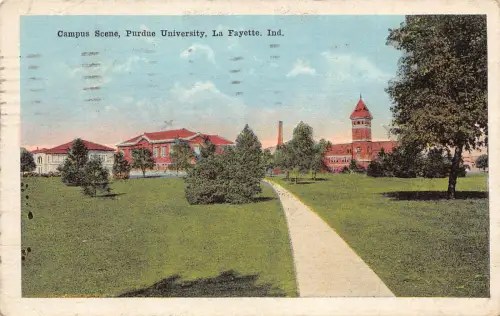 A962 US 1920 Campus Szene Purdue University La Fayette Indiana Vintage Postkarte