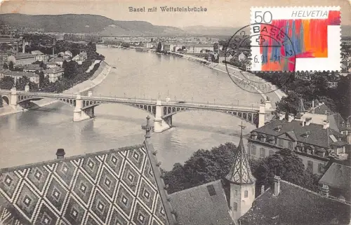 L299 Schweiz Basel mit Wettsteinbrücke Vintage Postkarte