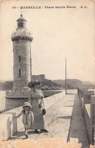Frankreich Marseille Leuchtturm Phare Sainte Marie Mutter Tochter Vintage Postkarte