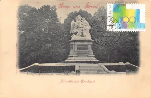 L299 Schweiz Gruss aus Basel Strassburger Denkmal Vintage Postkarte