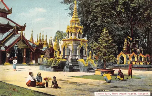 L227 Burma Myanmar Rangun Heiliger Brunnen Shwe Dagon Pagode Vintage Postkarte