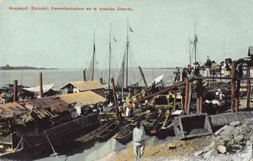Ecuador Guayaquil Hafenboote Avenida Olmedo Vintage Postkarte