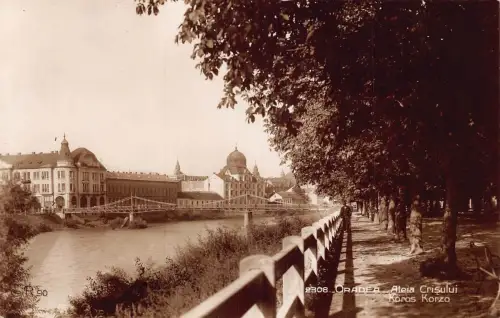 L508 Rumänien Nagyvarad Oradea Corso Synagoge Fluss RPPC Vintage Postkarte