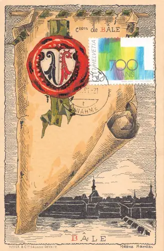 L296 Schweiz Kanton Bale Basel Wappen Pergament Vintage Postkarte