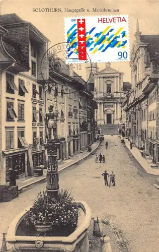 L296 Schweiz Solothurn Hauptgaffe und Marktbrunnen Brunnenläden Postkarte