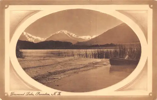 B602 Neuseeland Diamond Lake Paradise Passepartout Vintage Postkarte