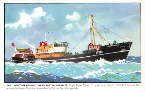 A051 Schiffe MT Boston Arrow in der Nähe von Water Trawler auf See Vintage Postkarte