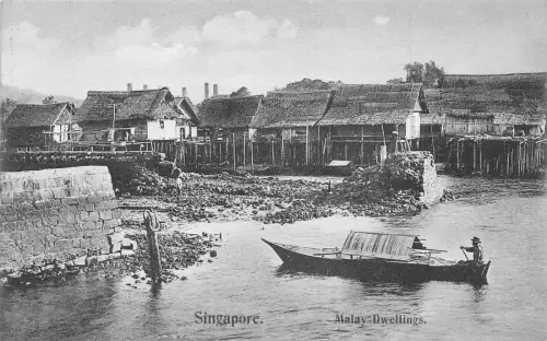 L254 Singapore Malay Dwellings Boot Trödel Postkarte