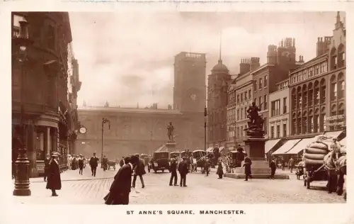 L237 England St Anne's Square Manchester Autos Kutsche Statuen Vintage Postkarte