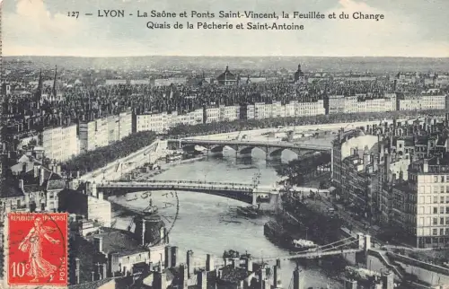 L131 Frankreich 1922 Lyon e Saone et Ponts Saint Vincent Bridges Vintage Postkarte