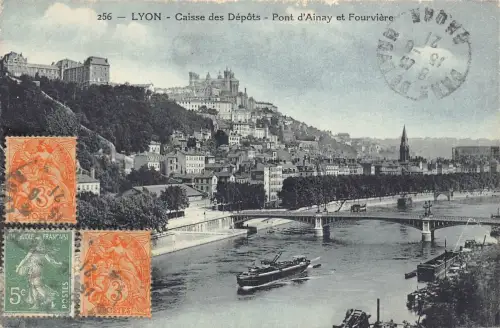 L131 Frankreich 1921 Caisse des Depots Bridge d'Ainay Fourviere Lyon Boot Postkarte