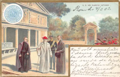 Vatikan Papst im Garten 1903 Litho Vintage Postkarte