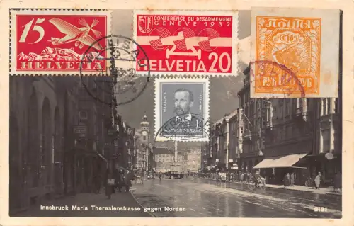 L362 Österreich Innsbruck 1933 Schweiz Russland mehrere Länder Briefmarken Postkarte