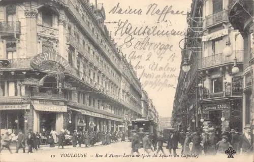 Frankreich 1915 Toulouse Rue Elsass Lorrane Gaspillage Restaurant Straßenbahn 1. Weltkrieg Postkarte