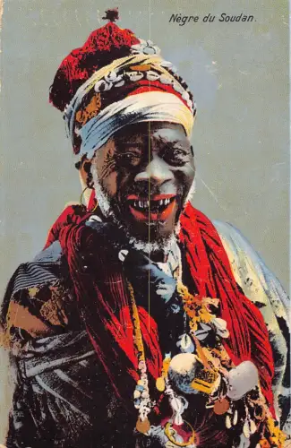 A620 Sudan 1924 Portrait Ureinwohner Männer lächelnde traditionelle Tracht ethnische Postkarte